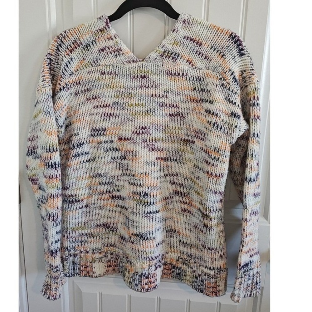 Women Size S Loft Boho Multi-Color Space Dye V-Neck Knit‎ Sweater Excellent - Picture 3 of 15